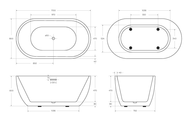 Акриловая ванна BelBagno BB70-1700-800